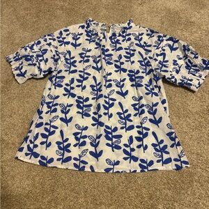 THML Blue and White Floral Blouse